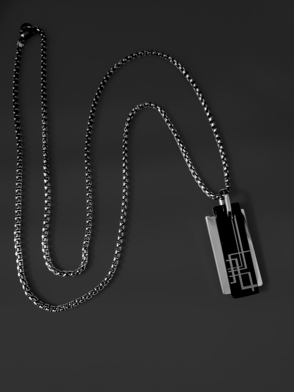 Geometric Pendant Necklace in Black and Silver